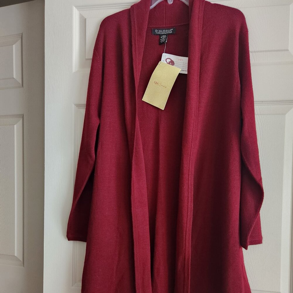 DIALOGUE women's Cardigan NEW w/Tags Maroon 50% Merino Wool size L